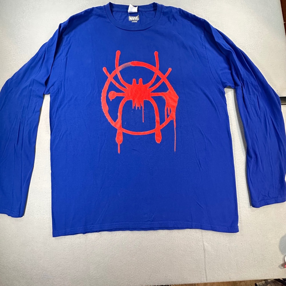 Marvel Spider-Man Miles Morales Spider-Verse Blue Long Sleeve Shirt Mens XL‎